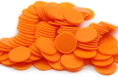 Set of 100 Opaque Plastic Learning Counters Mini Poker Chips Game Tokens with Storage Box (Orange, 1 Inch)