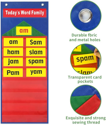 Word Families Pocket Chart,Pocket Chart with Word Families Cards,Phonics and Rhyming,CVC Word Sorting,Reading Skills for Preschool and Kindergarten