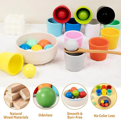 Rainbow Balls in Cups Toddler Toys, Montessori Wooden Color Sorting Toys for Toddlers 1-3, Educational Preschool Learning Game, Fine Motor Skills Montessori Matching Toy for Kids(1pc)