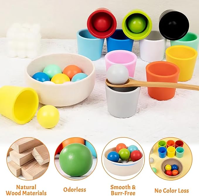 Rainbow Balls in Cups Toddler Toys, Montessori Wooden Color Sorting Toys for Toddlers 1-3, Educational Preschool Learning Game, Fine Motor Skills Montessori Matching Toy for Kids(2pcs)