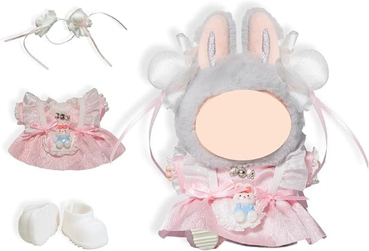 3-Piece Clothes for 17cm/15cm Doll, Cute Outfit Set with Headwear, Dress, Shoes, Stylish Adorable Dolls Accessories for Display & Dress-Up (No Doll)