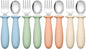 DRKIO 8 Pieces Toddler Utensils Set - Kids Silverware Set with Silicone Handle Children Safe 18/8 Stainless Steel Forks and Spoons Anti-Choke Design Food Grade Dishwasher Safe