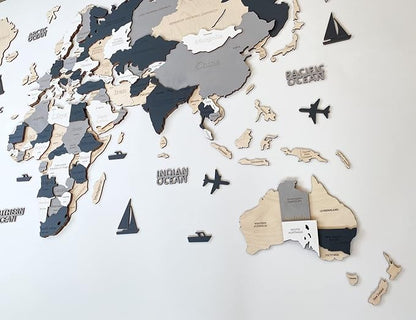 Wooden World Map 3D Art Large Wall Decor - Size (M, L, XL) Any Occasion Gift Idea - Wall Art For Home, Kitchen or Office