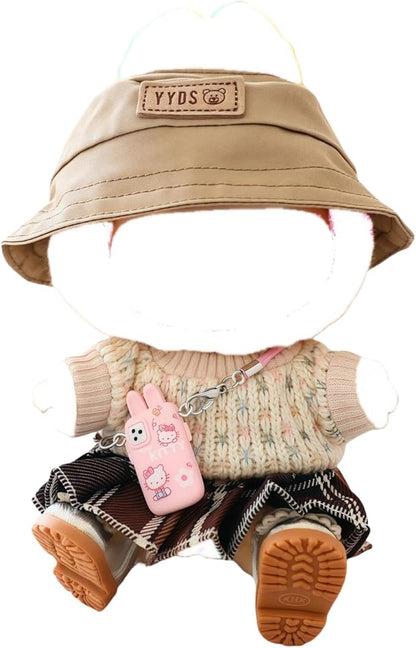17cm Doll Clothes Set, 5 Pieces Dress Outfit Set for 6.7inch Doll Suit, Fashion Chic Hat & Clothes Accessories for 1st/2nd/3rd Gen Dolls Play & Display Brown
