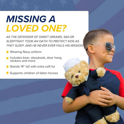 ZZZ Bears Sailor Sleeptight Navy Teddy Bear with Storybook & Sleep System, Comforting Gift for Navy Kids, Helps with Bedtime Routine, Deployment Separation & Emotional Support