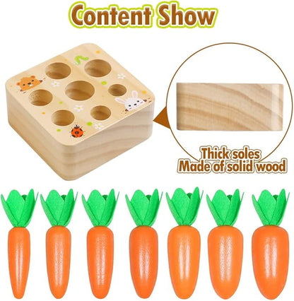 Skrtuan Montessori Toys for Babies 36 Months, Wooden Toys for 3 4 5 Year Old Toddlers, Educational Carrot Harvest Shape Sorting Matching Puzzle, Developmental Birthday Gifts for Boys and Girls