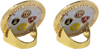 Military Challenge Coin Display Stand - Solid Metal with Anodized Finish - US Vet. Business (Gold Two-Pack)
