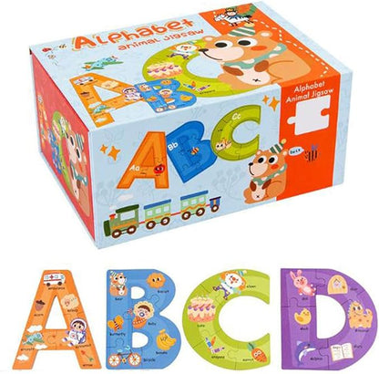 Wooden Jumbo Alphabet ABC Letter Toddler Puzzles Color Shape Animals Recognition Montessori STEM Jigsaw Preschool Learning Educational Toy for Kids 3 4 5 Years Old Boys Girls