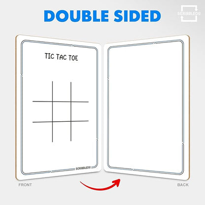 SCRIBBLEDO Tic Tac Toe Game Dry Erase Board 9x6 Inch Double-Sided Whiteboard Reusable Classroom Learning Tool Fun Drawing Writing Table Games for Seniors Small Board for Home & School