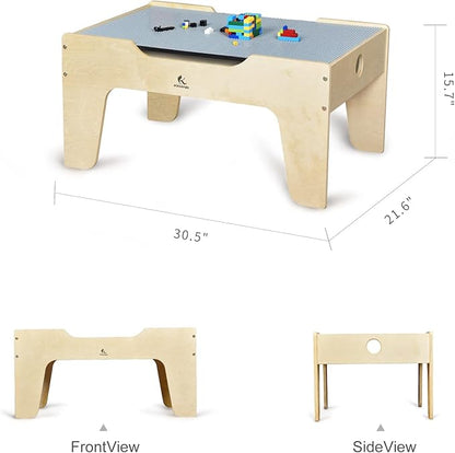 Kid's All-in-One Activity Play Table with 290 Building Bricks and 30-Piece Wooden Train Set Railway,Cars,Track and Accessories for Toddlers Boys and Girls Children's Toy Playset Game Desk