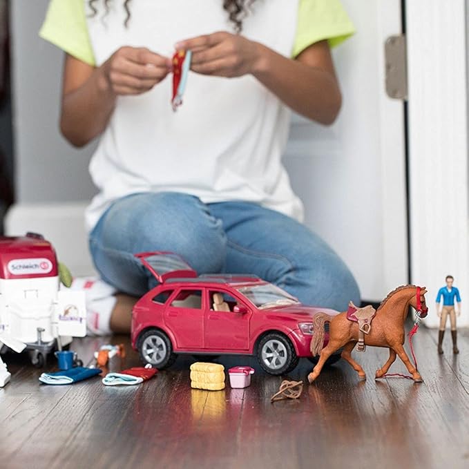 Schleich Horse Car and Trailer Toys - Multi Piece SUV & Trailer Playset, with Horse Figurine, Rider Action Figure, and Pony Accessories, for Girls and Boys Ages 5 and Above