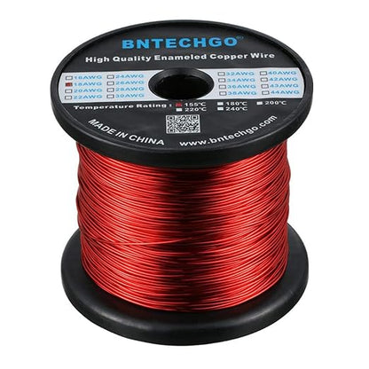BNTECHGO 18 AWG Magnet Wire - Enameled Copper Wire - Enameled Magnet Winding Wire - 5 lb - 0.0393" Diameter 1 Spool Coil Red Temperature Rating 155℃ Widely Used for Transformers Inductors