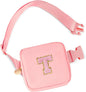 Mini Belt Bag Fanny Pack with Initials Letter Patch Small Crossbody Bags Cute Stuff Birthday Gifts for Teenager Girls Trendy Stuff for Teens - Initial T,Peach
