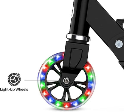Jetson Jupiter Kids 2-Wheel Light-Up Kick Scooter, LED Lights on Handlebar, Stem, Wheels & Deck, Adjustable Handlebar, Rear Brake, Easy-Folding Mechanism, Ages 5+