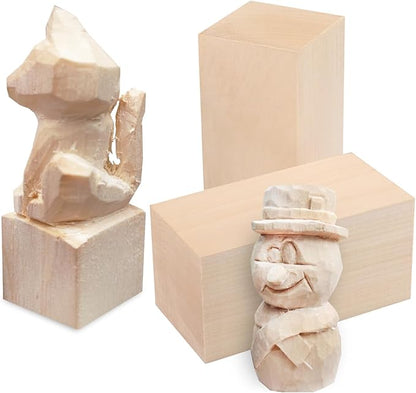 4 Pack Basswood Carving Blocks, 6x3x3 Inches Basswood Blocks for Beginner to Advanced Carvers, Ideal for DIY Projects and Gifts, Soft and Smooth, Easy Whittling and Carving,by GNIEMCKIN