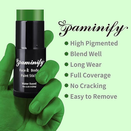 Witch Green Face Paint Stick,Water-Based Dark Green Body Paint Stick,Washable Face Painting for Elphaba Monster Hulk Camo Hunting Cosplay,Professional SFX Makeup for Halloween Costume,1.06 OZ