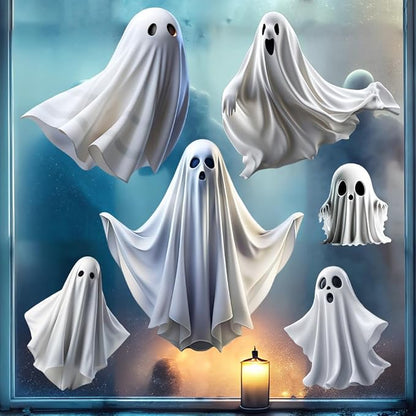 Halloween Ghost Window Ghost Windows Clings Cute White Little Ghosts Double Sided Windows Stickers Halloween Window Clings Stickers for School, Home, Office Decoration, Party Supplies