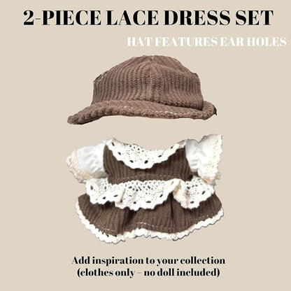 Clothes for 17cm Doll(Clothes Only) – 2-Piece Set Lace-Trimmed Long Dress and Casual Hat for a Unique Dressed-Up Look – Fashion Handmade Outfit Accessories for Doll
