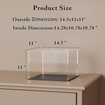 SVENJBB Acrylic Display Case, Large Clear Acrylic Box with Black Base and Lid for Collectibles and Figures, 14.5x11x11 Inch