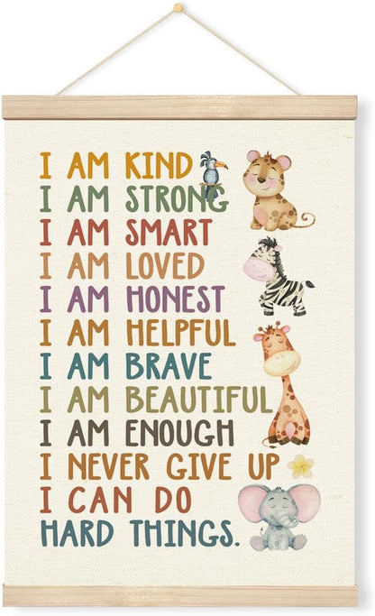 Positive Affirmations Banner, Canvas Wall Art, Inspirational Wall Hanging Poster, Mental Health Decors, Therapy Canvas Poster, Inspirational Hanging Decor for Classroom Home Bedroom 11.8x15.7 Inches