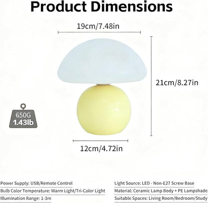 Aesthetic Room Decoration, Bedroom nightstand lamp, Yellow Mushroom Table lamp, Small lamp, Warm Light ambiance, Special lamp for Bedtime Reading/Nighttime Navigation