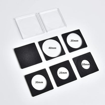 PAIYULE 96 Pieces 46mm Coin Capsules, with Foam Gasket and Plastic Storage Organizer Box, 6 Sizes (20/25/27/30/38/46mm) Coins Collector Case Holder for Coin Collection Supplies (Black-Square)