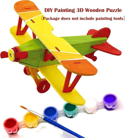 Georgie Porgy 3D Wooden Puzzles for Kids Toys Construction Woodcraft Kits DIY Model Puzzle Kits Birthday Gifts Pack of 3 (Biplane Helicopter Civil Airplane)