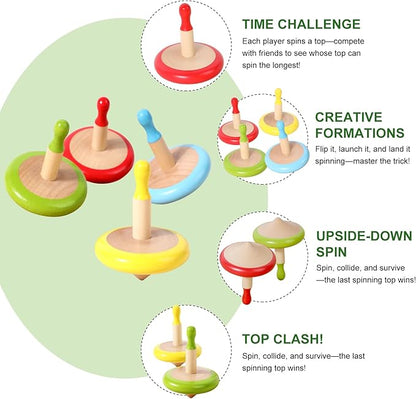 WODI 4PCS Wooden Spinning Tops - Adorable Animal Gyroscope Toys for Toddlers, Safe & Fun Montessori Educational Gift, Fidget Spinner for Kids/Toddlers (#3)