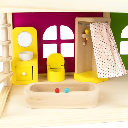 Wooden Dollhouse Furniture|Made of Safe Wood and Bright Water-Based Paint|Compatible with Most Doll Houses|Bathroom