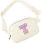 Gitus Gifts for 8 9 10 11 12 Year Old Girls Belt Bag Fanny Pack Crossbody Bags with Initial Letter Patch Cute Stuff Birthday Gifts for Teen Girls Women Personalized Trend Stuff (Ivory-T)