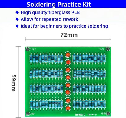 Through-Hole Device(THD) Soldering Practice Kit, Soldering Project Kit with 88 Resistors, 8 LEDs and PCB, Perfect for Electronics Enthusiasts & Beginners