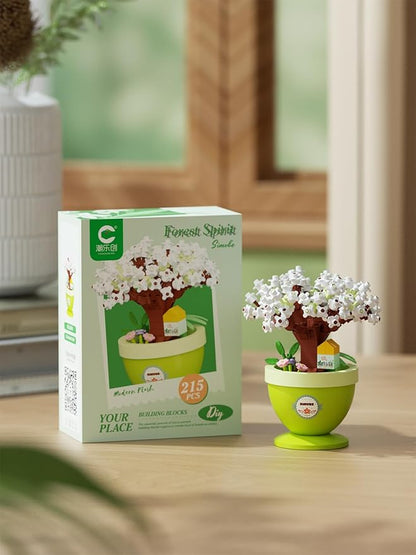 Pear Moon Mini Bonsai Tree Micro Building Set Building Toy Plant Cherry Tree Flower Collection Decor for Home Desk Greenery Decoration Building Blocks DIY Creative Gifts