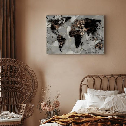 artgeist Canvas Wall Art Print World Map 35x24 in - 1pcs Home Decor Framed Stretched Picture Photo Painting Artwork Image Marable Black k-C-10012-b-a