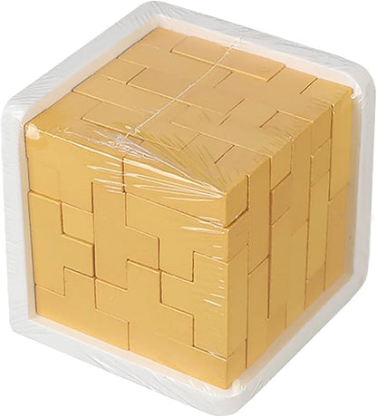 Wooden Brain Teaser Puzzle Cube Easter Basket Stuffers Wooden Puzzles T-Shaped Jigsaw Logic Puzzle Educational Toy for Kids and Adults by AHYUAN (Gold)