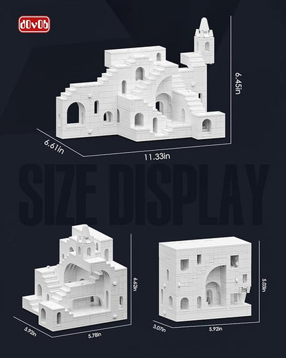 dOvOb Architectural Transformable White Castle Building Blocks Set - 668PCS Construction Magic Maze Mode Collectible Display Set for Adults and Teen