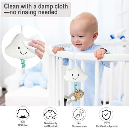 Baby Hanging Musical Toy with Music Box, Baby Lullaby Pull Musical Sensory Toys for Babies Boys and Girls, Clip On Babies Pram Pushchair Cribs Strollers Car Seats Toys, Cloud