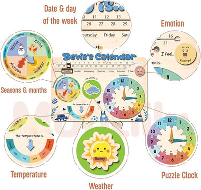 Interactive Calendar for Kids Ages 3+, Wooden Toddler Calendar, Teaching Seasons, Years, Months, Days of Week, Daily Activity Calendars for Kid Preschool & Homeschool (04 - boy Name)