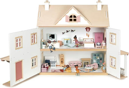 Tender Leaf Toys - Humming Bird House - 3 Story Large Wooden Colonial Style Doll House - Encourages Role-Play and Story Invention in Boys and Girls - Age 3+