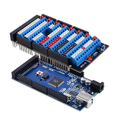 GeeekPi Screw Terminal Block Breakout Board HAT with Reset Button and LED Indicator, GPIO Expansion Board Breakout Module for Arduino MEGA 2560 R3