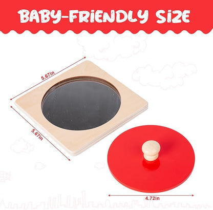Montessori Baby Toys Play Kit Montessori Mirror Peekaboo Knob Puzzle, Medium Spinning Drum and Rainbow Fabric Ball Kit Toys for6-12Months Toddlers (Mirror Peekaboo Knob Puzzle)