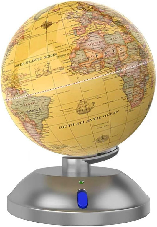360° rotating globe, independently supported by a beautiful silver plastic base with a switch, 9-inch design, built-in LED night light, color high-definition visual map details, children's geography education, study and office decoration, living room d...