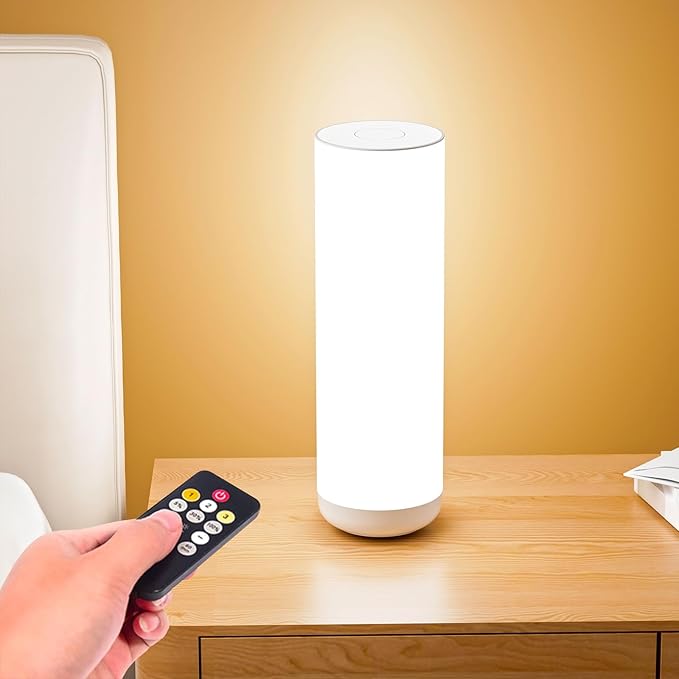 Semlos LED Table Lamp with Remote, Minimalist Night Stand Light, Bedside Lamp for Bedroom, Touch Control, 11.8", White