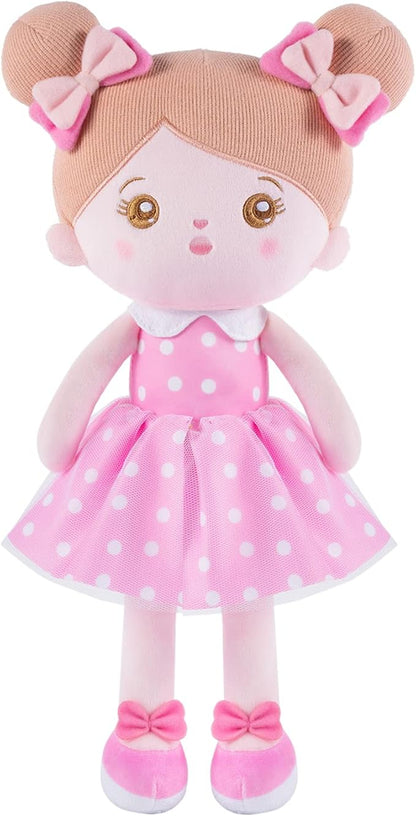 OUOZZZ 13" Soft Baby Doll Toys for 1 + Year Old Girl Gifts, Birthday Gifts for 1 Year Old Girl Christmas Plush Toys Gift for Toddler Kids Pink Dress