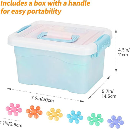 300PCS Interlocking Snowflake Building Block Toy for Kids Ages 3+, Multi-Color Solid Plastic Early Learning Creativity Educational STEM Toy with Carrying Case Safe Material (Macaron Colors)