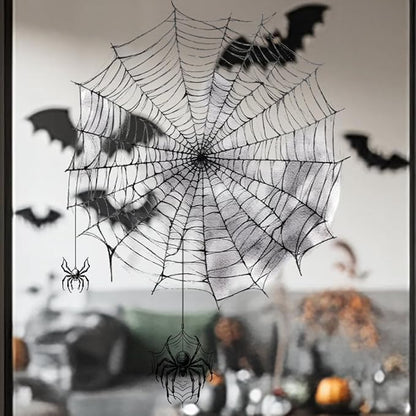 Creepy Spider Web Window Stickers - Halloween Essential Window Decorations Quick Paste Indoor and Outdoor Home Living Room Windows, Front Door Glass, Office Partitions, Store Windows 1Sheet