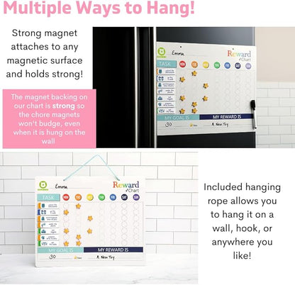 QUOKKA Reward Chart for Kids - Magnetic Behavior Chore Chart for Kids at Home - Dry and Erase Routine and Responsibility - Use 84 Magnets & 102 Stars - from Toddlers to Teens