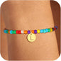 Colorful Initial Bracelets for Women Girls, Cute Beaded Initial Bracelet Teen Girl Gifts Trendy Stuff Gold Disc Letter Bracelet Personalized Gifts for Women Jewelry