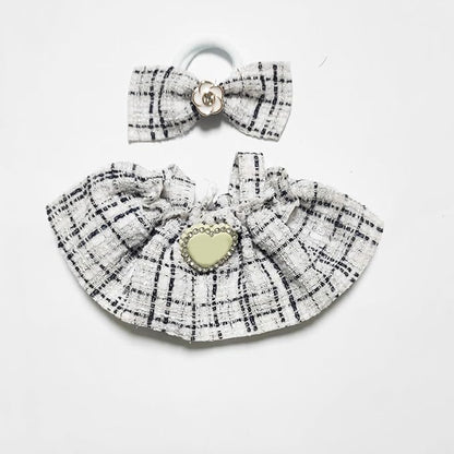 17cm Doll Clothes - Luxury Chic Style Set for 5.91-6.7“ (15-17cm) Dolls, Cute Premium Fashion Doll Outfit with Accessories - White Plaid Tweed Dress +Plaid Bow
