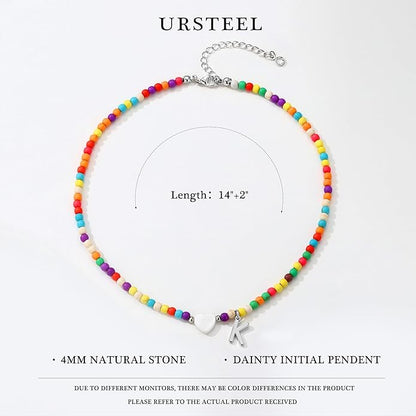 Ursteel Colorful Initial Cute Necklaces for Girls - Trendy Beaded Choker Necklace for Women Teen Girl, Personalized Letter Initial Gifts for Women Kids Jewelry