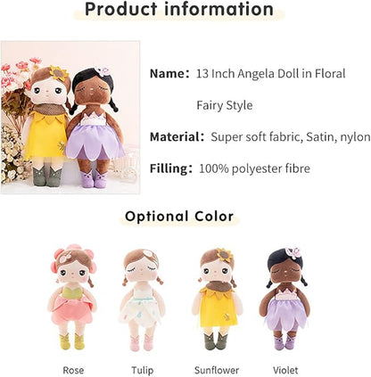MeToo Princess Doll - Soft Plush Angela Doll, Cute Flower Fairy, Non-Toxic PP Cotton, Violet